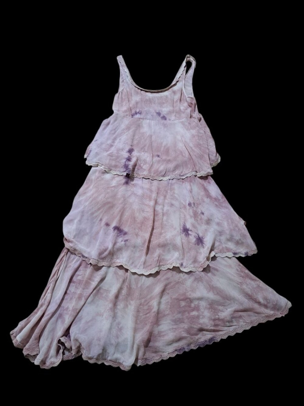 Free People New Romantics Women's Rose Quartz Tie Dye Tiered Boho Maxi Dress M